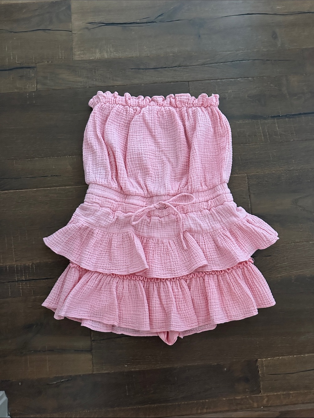 Pink Strapless Ruffle Summer Dress